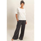 Mineral Washed Wide-Leg Smocked Waist Pants