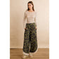 CAMO PRINT LACE HEM FULL LENGTH WIDE LEG PANTS