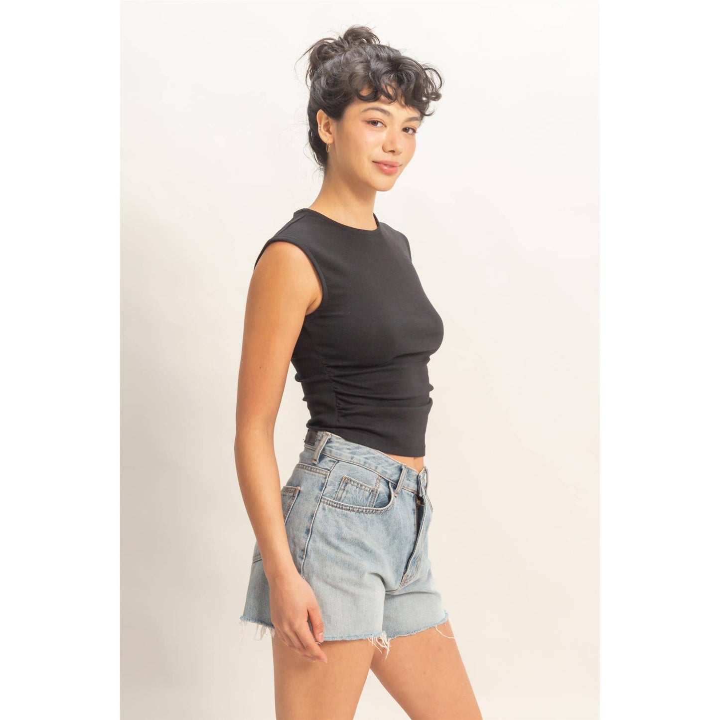 Ruched Waist Cap Sleeve Top