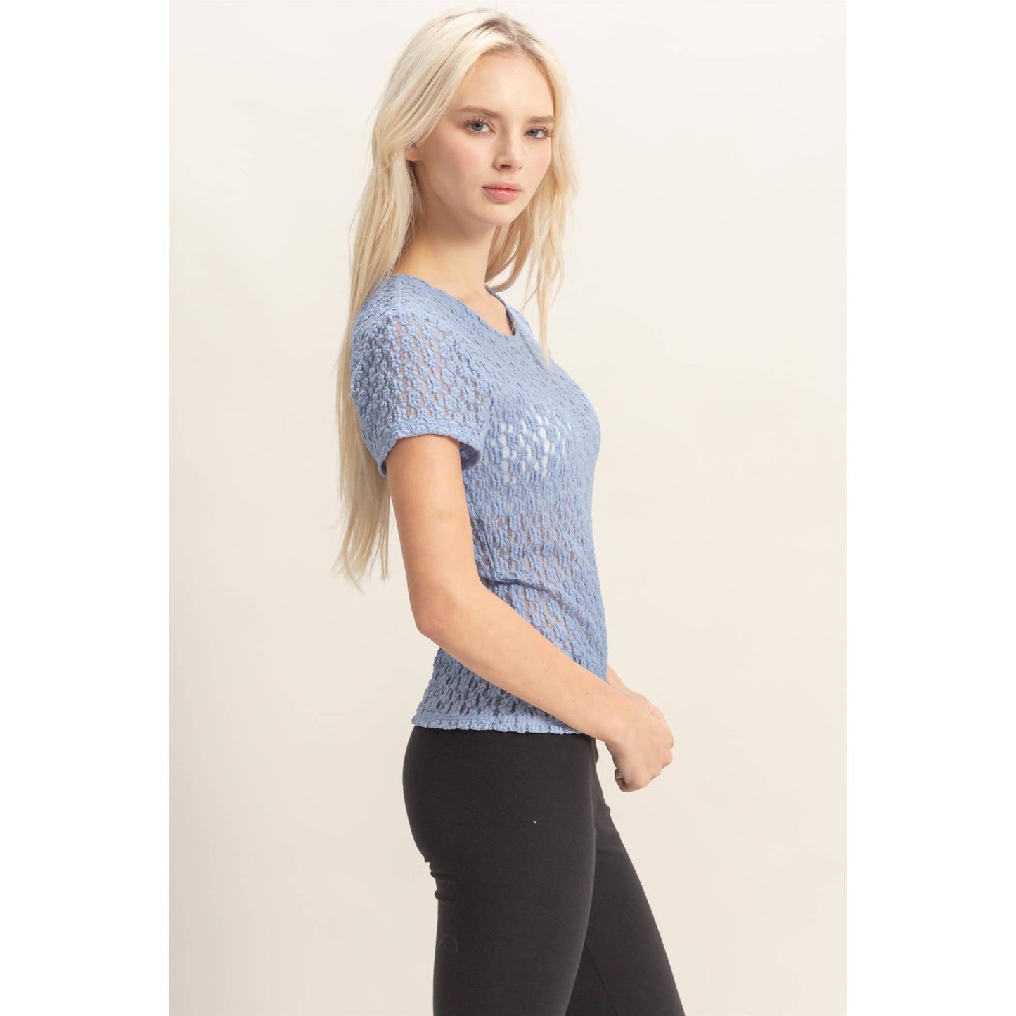Textured Lace Short Sleeve Top