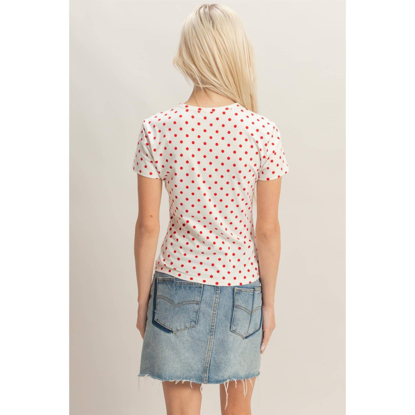 Polka Dot Short Sleeve Crew Neck Top