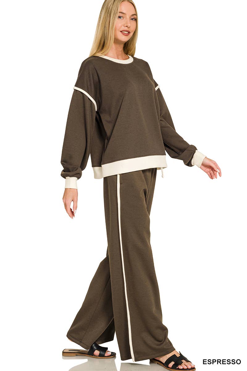Scuba Contrast Trim Piping Detail Sweatshirts & Pants 2PC Se