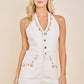 Embroidered Halter Romper with Button Front