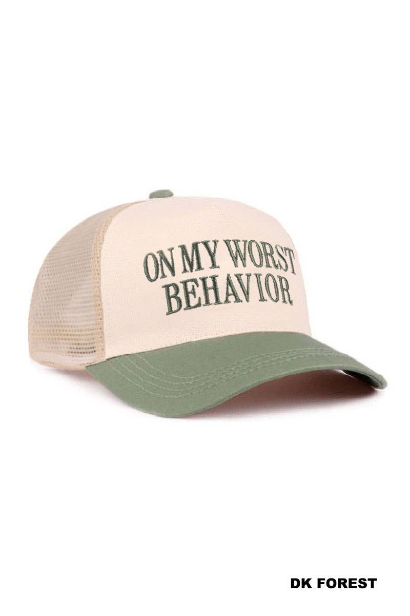 On My Worst Behavior Two Tone Mesh Snapback Hat  Zenana Consgt.