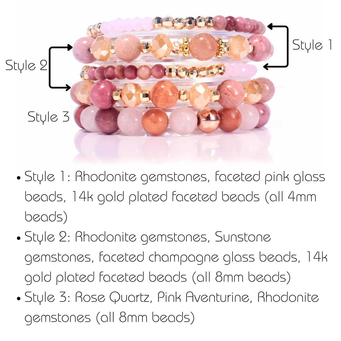 Love & Light Rhodonite Sunstone RoseQuartz BYOB Bracelet Set