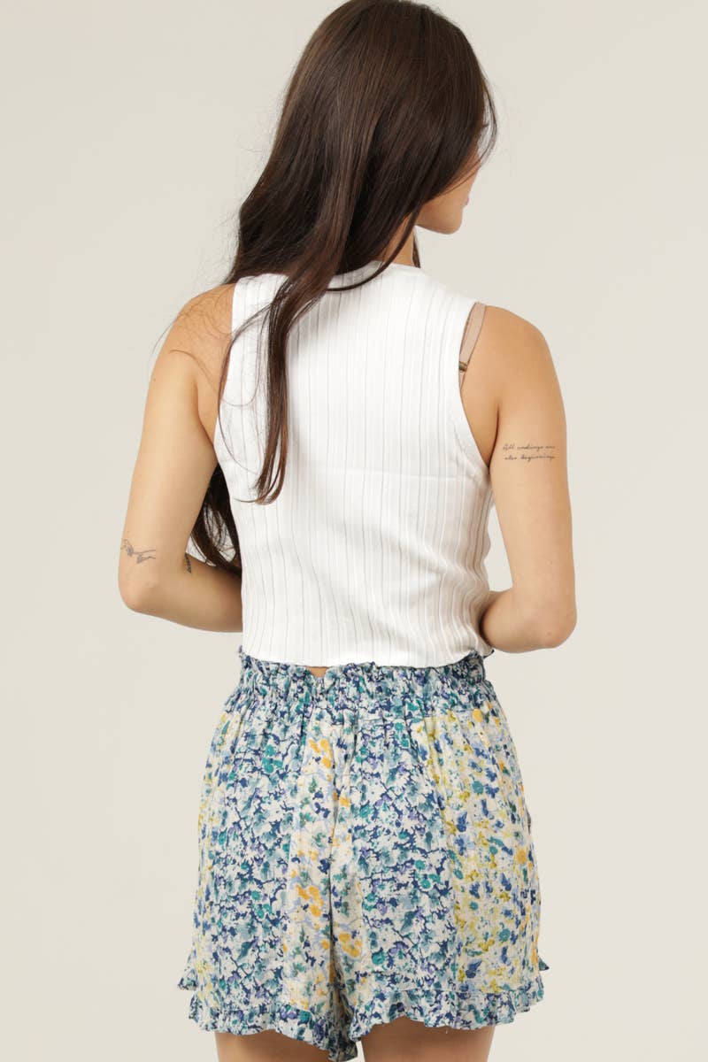 BS878-A814 TWIN PRINT ELASTIC WAIST WITH TIE SHORTS