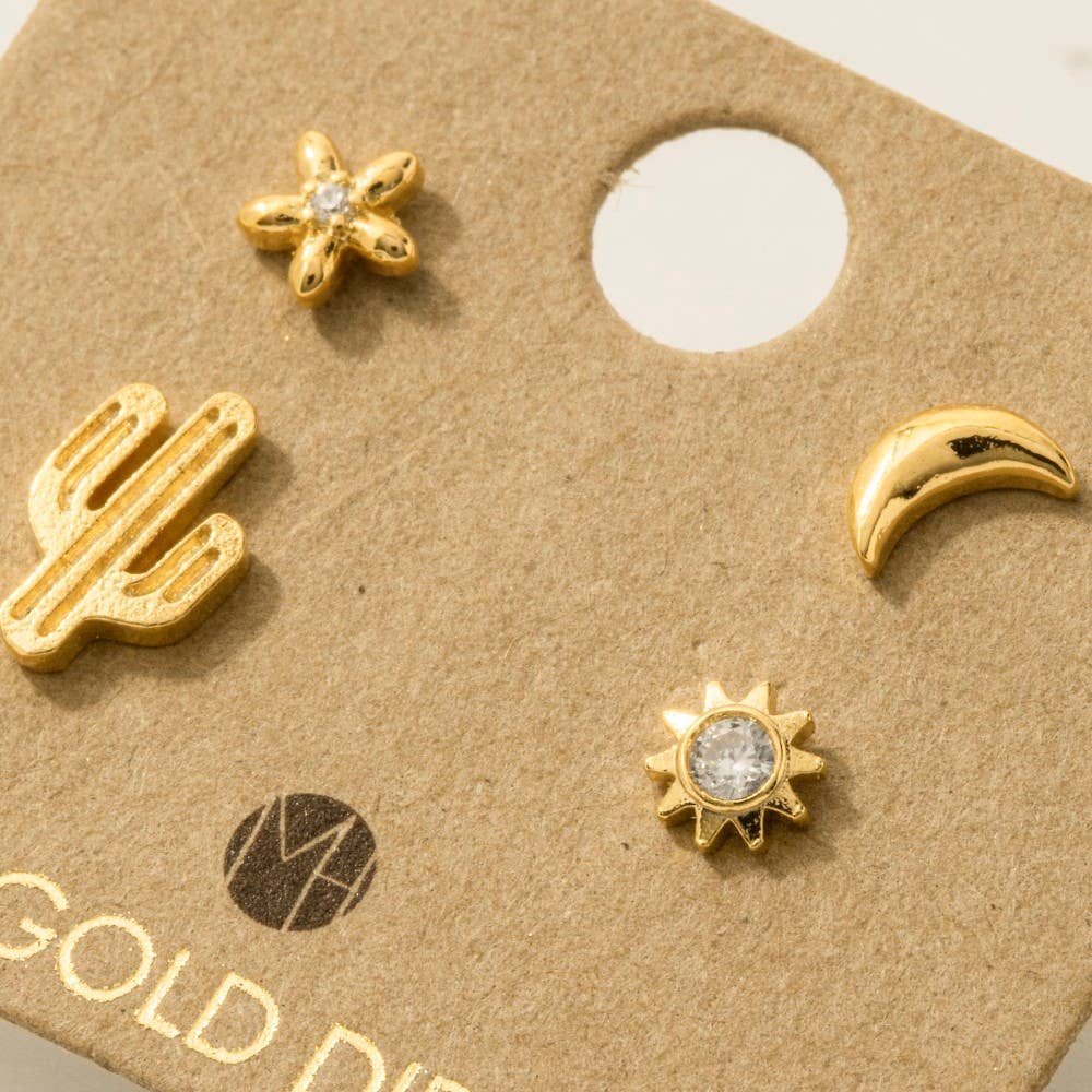 Mini Cactus Flower Stud Earrings Set