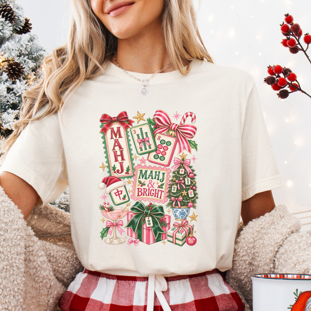 Christmas Colorful Mahjong Collage Graphic T-Shirt