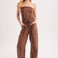 WASHED STRAPLESS SMOCKED WAIST DRAWSTRING JUMPSUIT