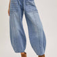 DENIM MID-WAIST DRAWSTRINGS BARREL JEANS