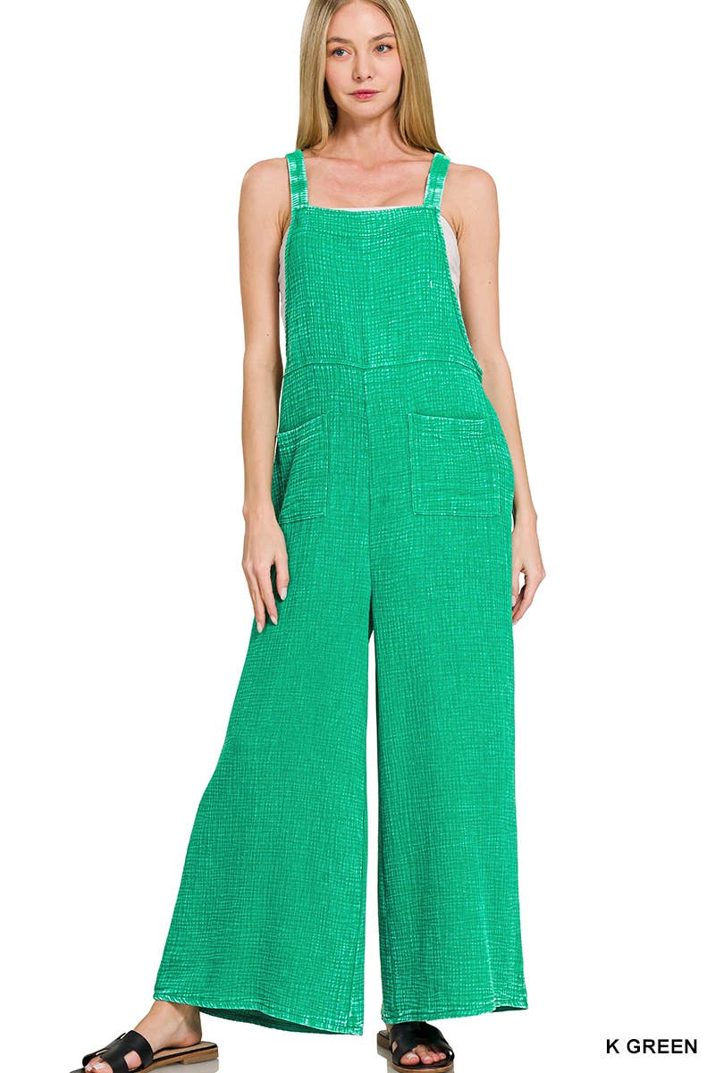 ..Washed Double Gauze Wide Leg Overalls