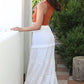 26P74-ASIS TIERED MAXI SKIRT WITH LACE TRIM AND SLIT