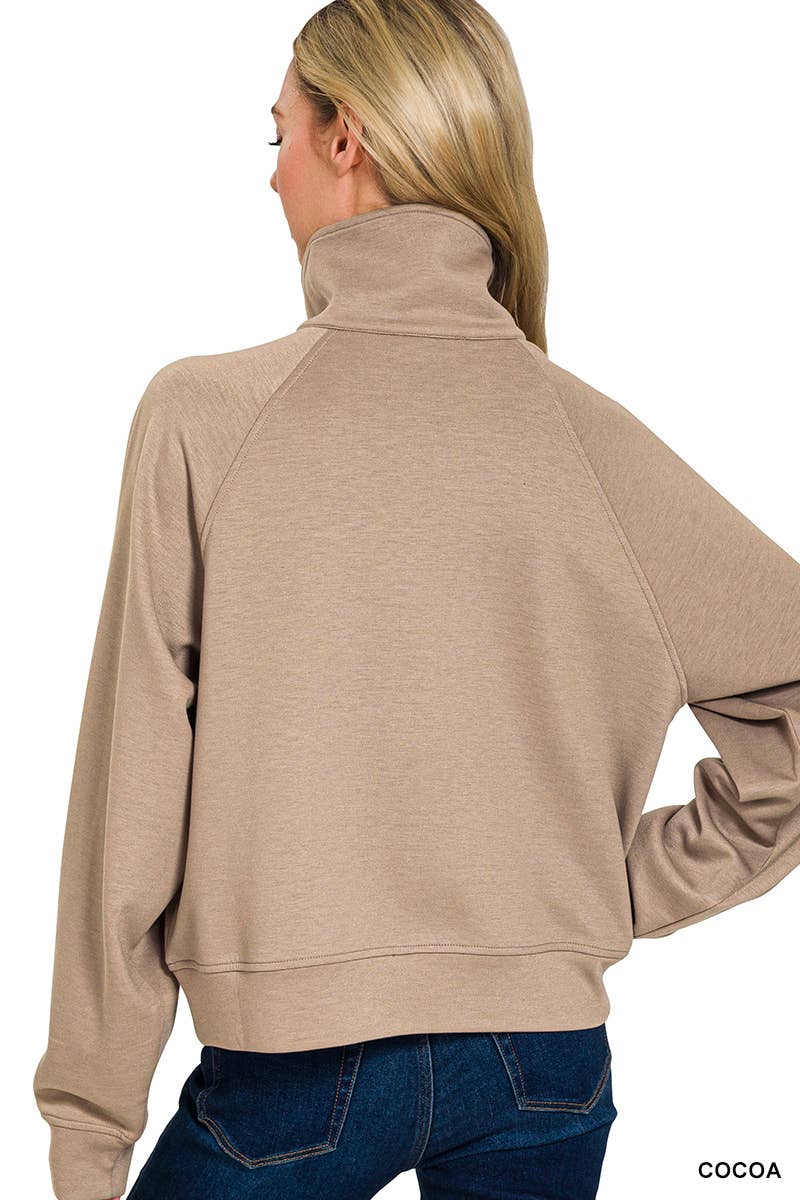 Scuba Half Zip Pullover With Kangaroo Pocket Zenana