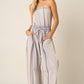 MINERAL WASH CONTRAST STITCH BARREL LEG JUMPSUIT