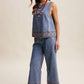 Embroidered Denim Tank & Wide-Leg Pants Set