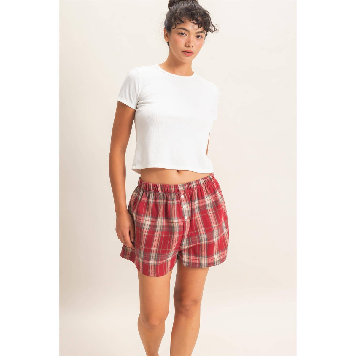 Plaid Shorts With Button Front