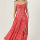 C4C84-FQ00-AA25 MIX POLKA DOTS MAXI DRESS WITH SIDE SLIT AND