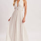 A CRINKLY CREPE DEEP V-NECK HALTER MAXI SUNDRESS