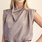 Cowl Neck Pleats Sleeveless Top