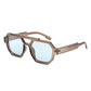 Square Geometric Block Aviator Brow-Bar Sunglasses
