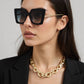 Luxurious Oversize Square Cat-Eye with Pearl-Tip Sunglasses