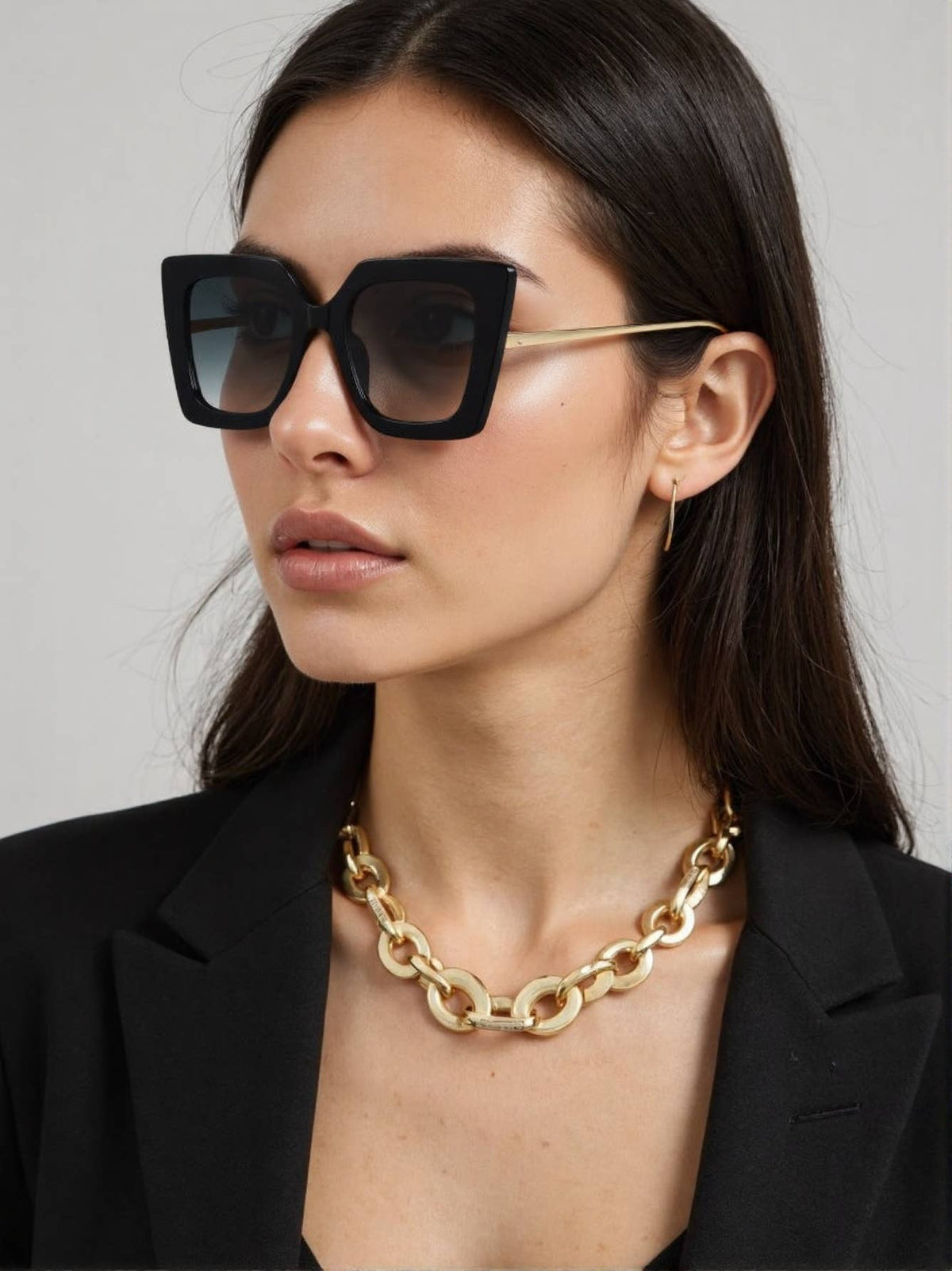 Luxurious Oversize Square Cat-Eye with Pearl-Tip Sunglasses
