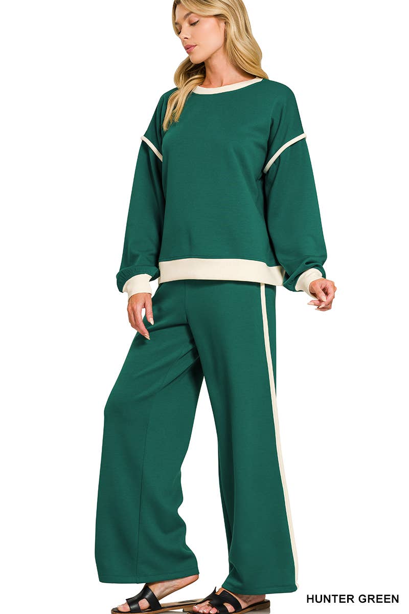 Scuba Contrast Trim Piping Detail Sweatshirts & Pants 2PC Se