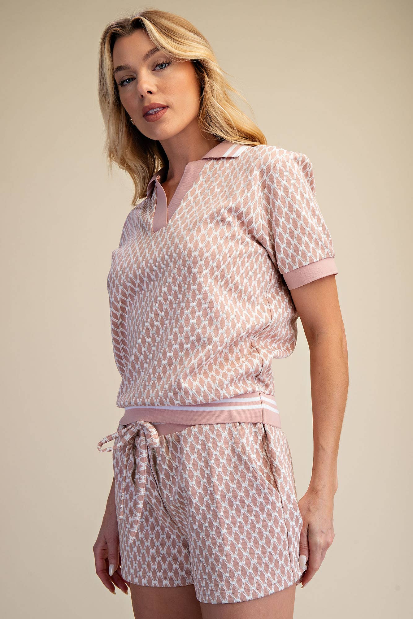 Collar Neck Short-Sleeve Polo Top
