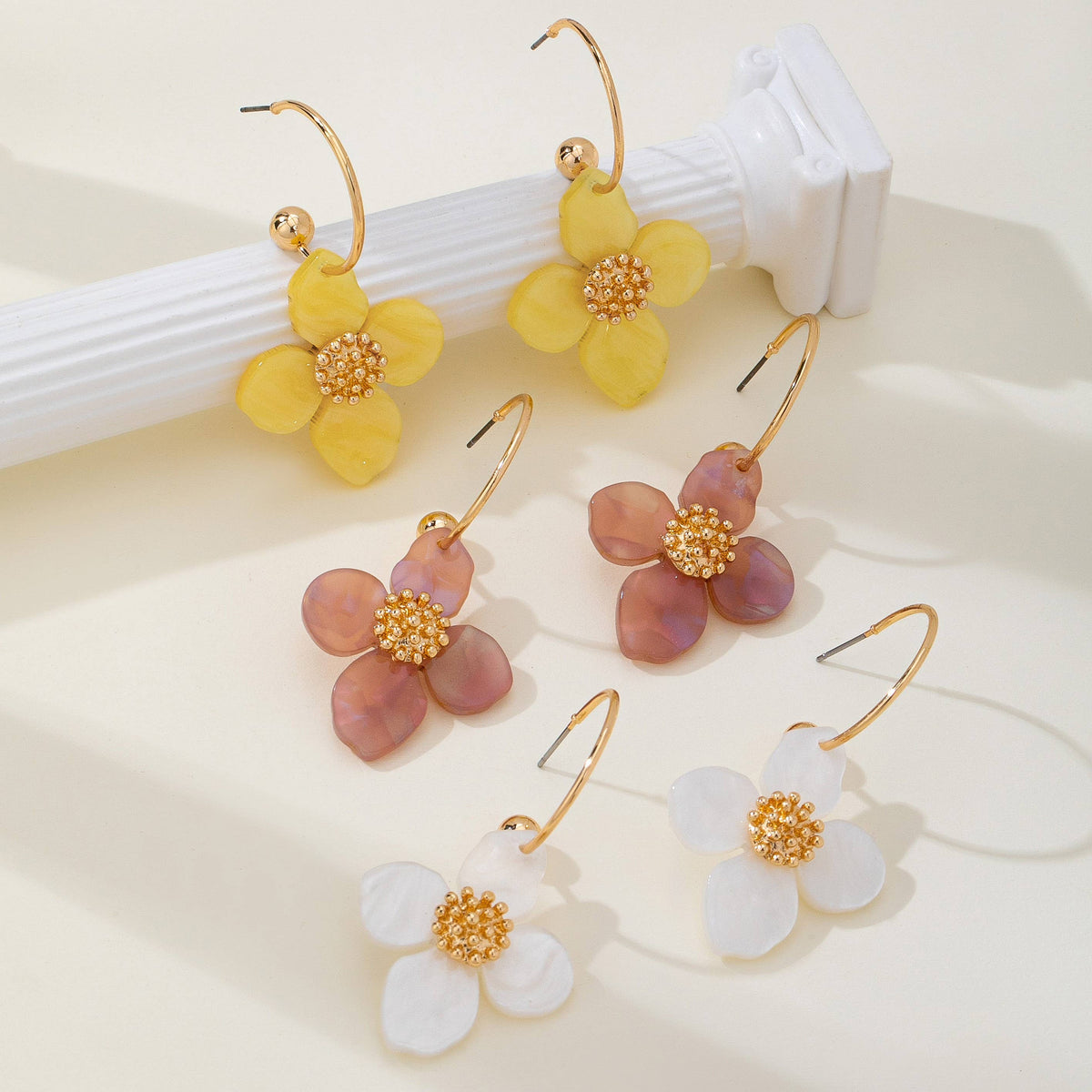Acrylic Floral Dangle Hoop Earrings | 80E62620