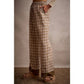 PLAID CHECK WIDE LEG PULL ON WIDE LEG PANTS WITH LACE