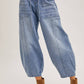 DENIM MID-WAIST DRAWSTRINGS BARREL JEANS