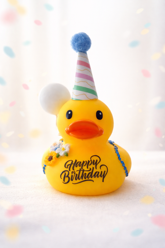 Blue  Bling Birthday Duck, 3inch