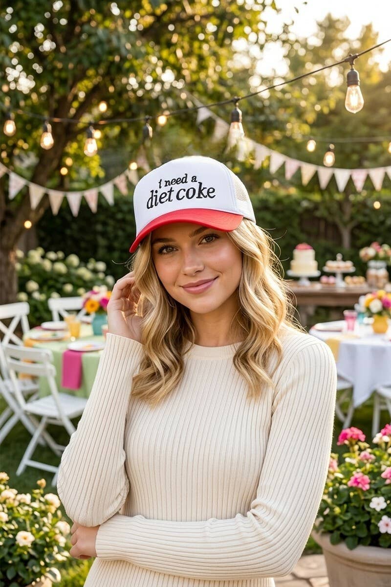 I Need A Diet Coke Two Tone Trucker Mesh Hat  Zenana Consgt.