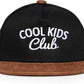 Flat Brim Trucker Hat - Cool Kids Club - Black/Faux Leather