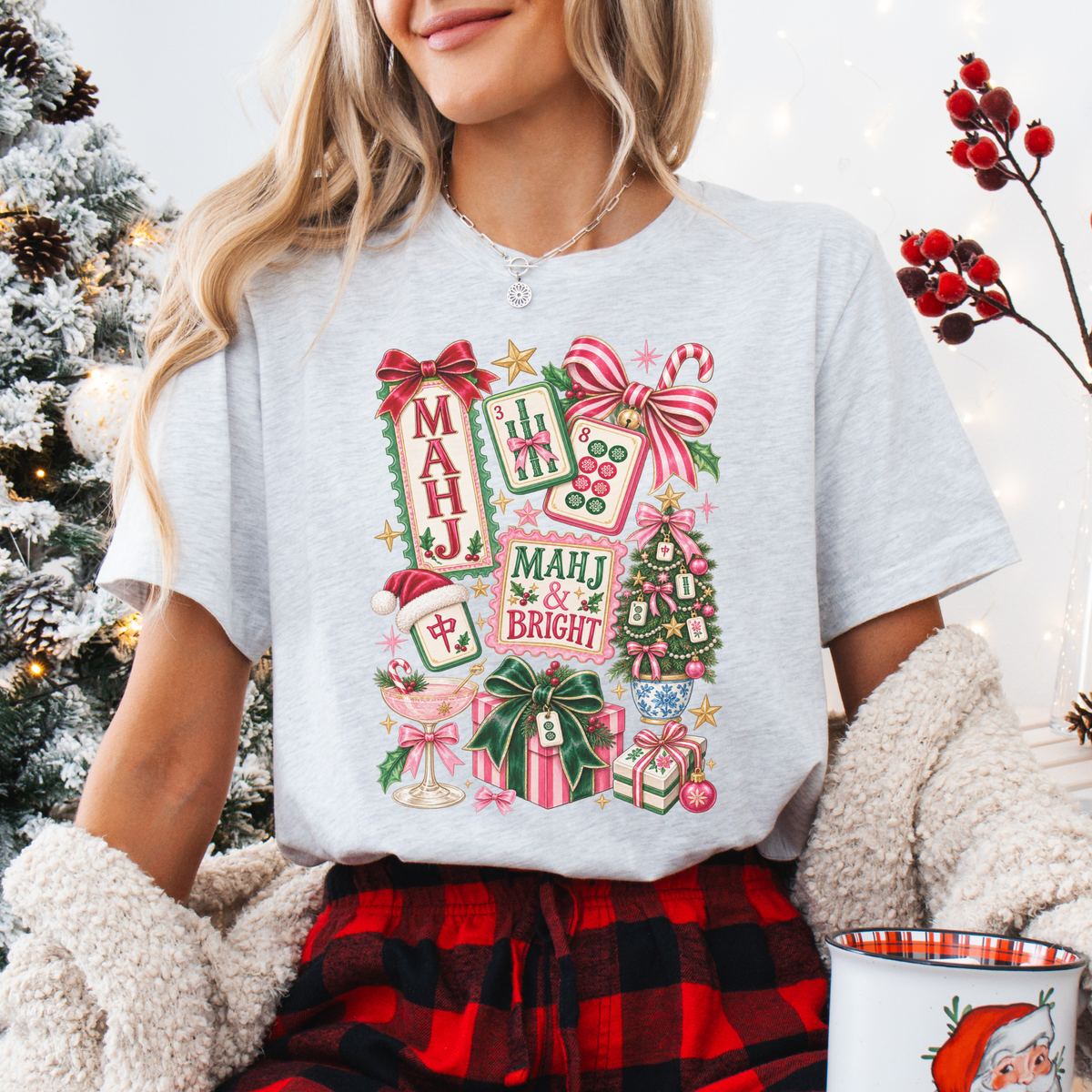 Christmas Colorful Mahjong Collage Graphic T-Shirt