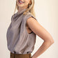Cowl Neck Pleats Sleeveless Top
