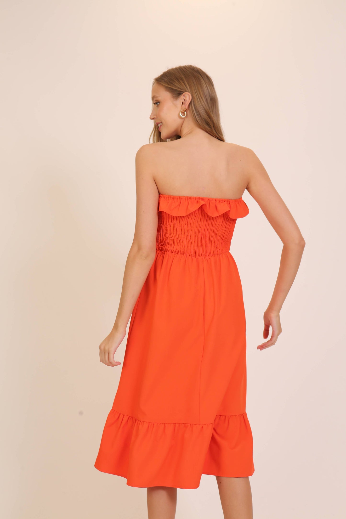 Strapless Smocked Midi Dress