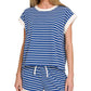 Stripe Contrast Trim Top And Shorts Set