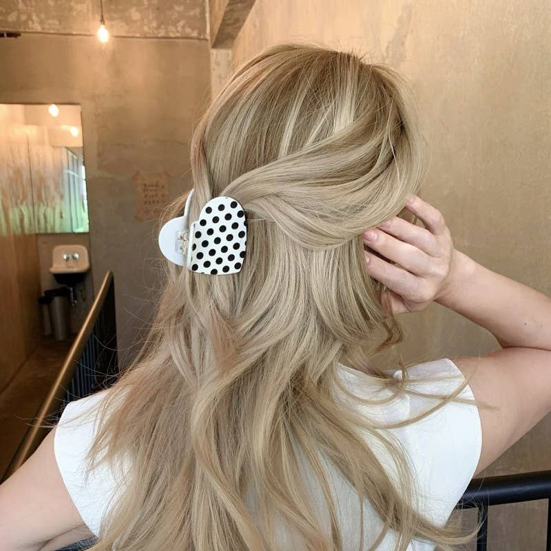 Polka Dot & Striped Heart Hair Claw Clips | 40H1053