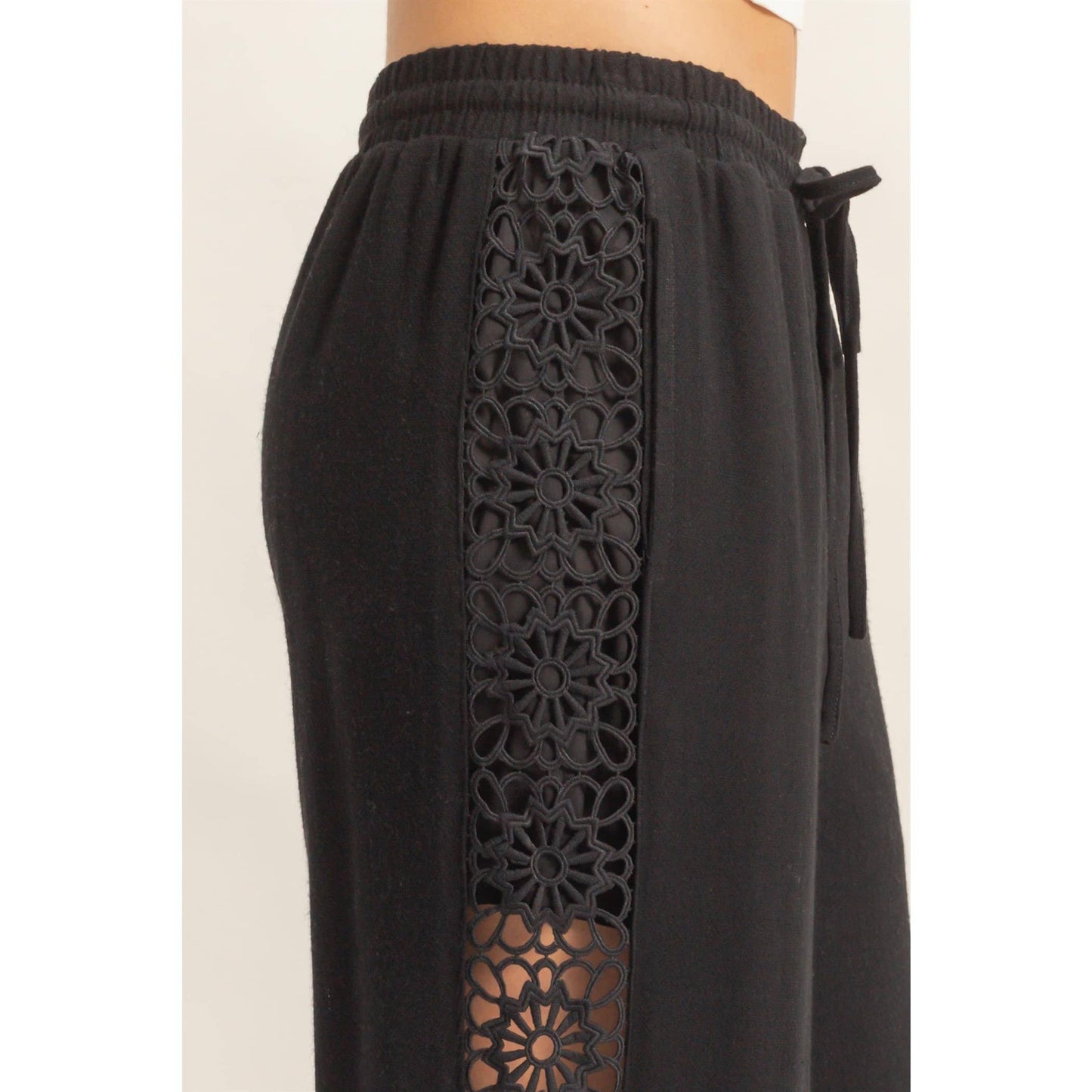 Lace Trim Wide Leg Pants