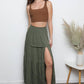 26P74-ASIS TIERED MAXI SKIRT WITH LACE TRIM AND SLIT