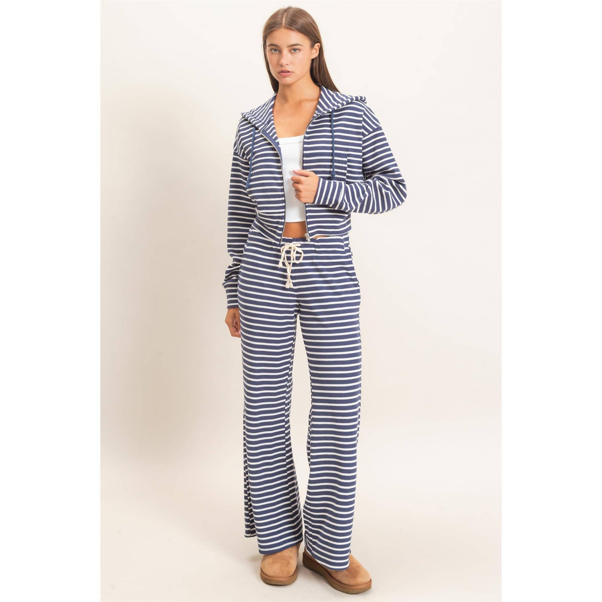 Low Rise Striped Waffle Knit Pants