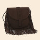 Suede Fringe Flap Boho Crossbody Bag