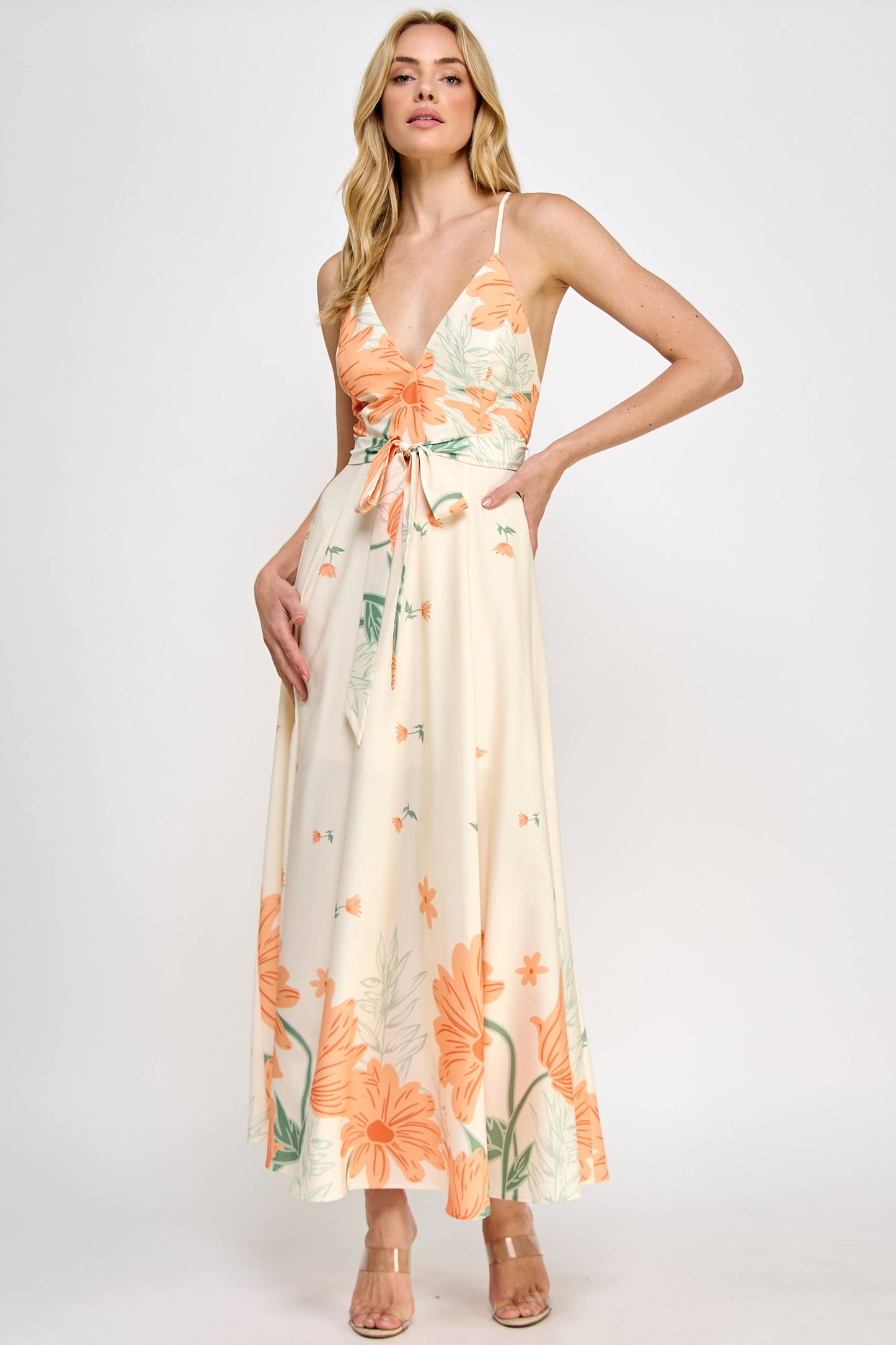 Floral Border Print Side Slit Maxi Dress