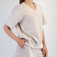 MODAL SCUBA V NECK FLAT PIPING SHORT SLEEVE TOP