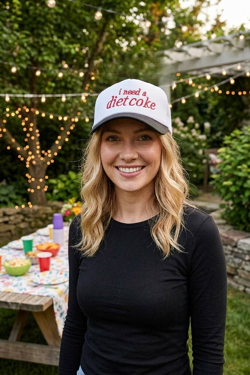 I Need A Diet Coke Two Tone Trucker Mesh Hat  Zenana Consgt.