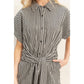 Collared Striped Romper With Sash