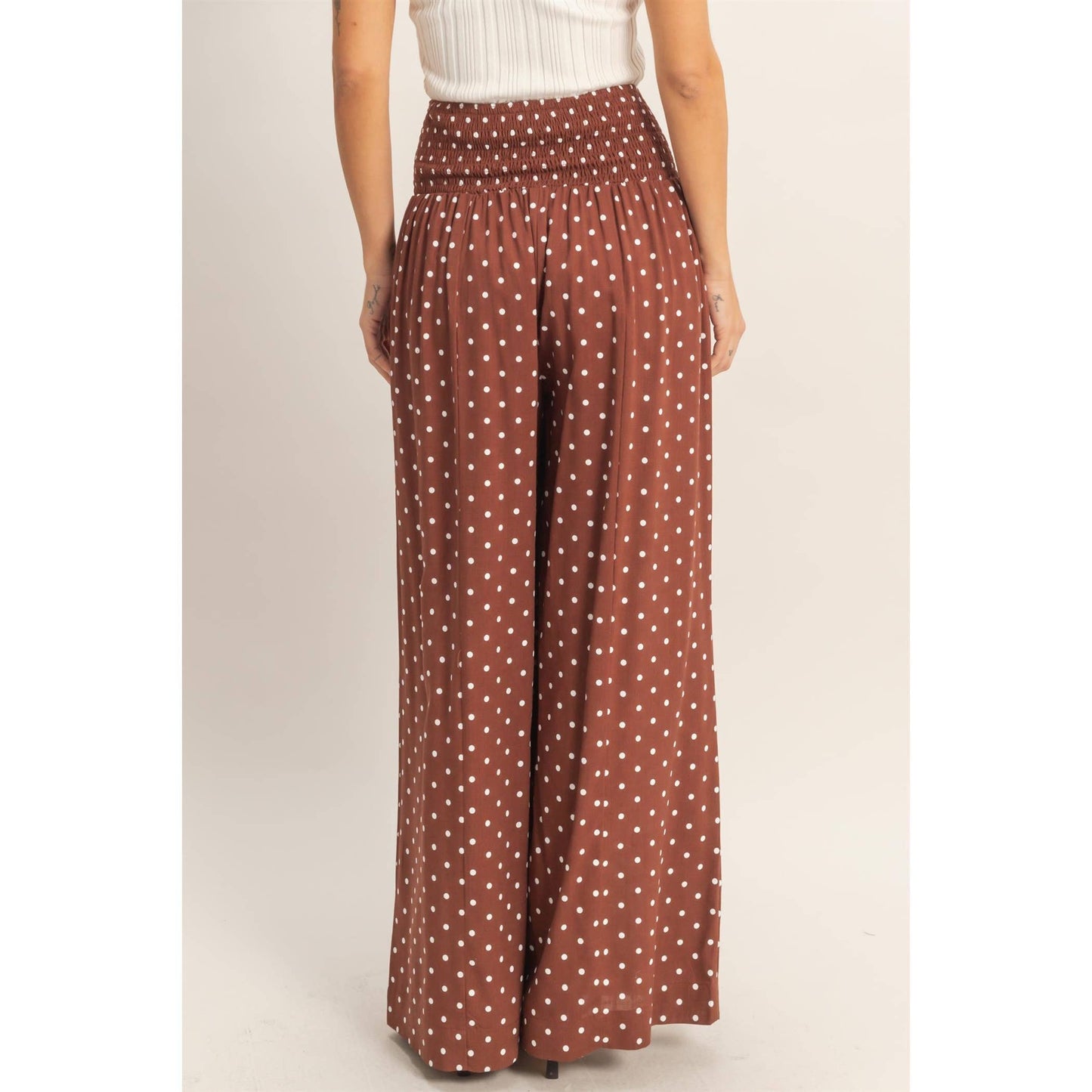 Polka Dot Elastic Wide-Leg Pants