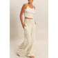Mineral Washed Wide-Leg Smocked Waist Pants