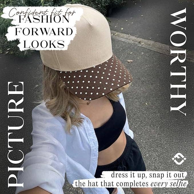 Two Tone Vintage Snapback Hat - Polka Dots - Brown/Beige
